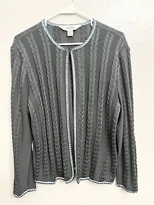 Ming Wang Cardigan Jacket Sweater Size Large Gray Blue Open Front Sweater Top • $31.20