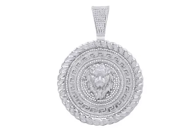 Round Cut Natural Diamond Lion Face Pendant 925 Sterling Silver • $361.54