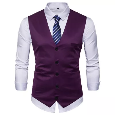 Men's Herringbone Formal Suit Vest Slim Button Sleeveless Jacket Waistcoat Work • $29.44