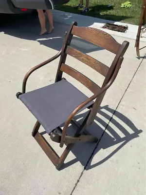 Vintage Stained Wood Bentwood Curved Wood Folding Canvas Chair - HN • $100