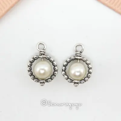 $79 • Buy Authentic PANDORA Beaded Hoop White Pearl Compose Earrings Attachments #290618P