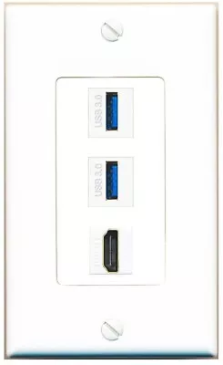 2 Port USB 3.0 A-A HDMI Wall Plate DecorZ White • $12.44