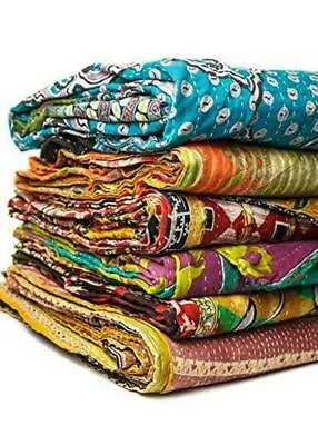 £20.39 • Buy Vintage Patchwork Kantha Bedspread Indian Handmade Quilt Throw Cotton Blanket