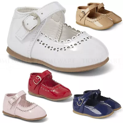 Spanish Shoes Baby Girls Mary Jane Shiny Patent Shoes Buckle White Pink Red • £14.99