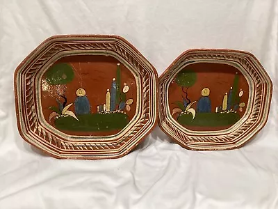 Two Vintage Rustic Handmade Mexican Redware Platters • $29