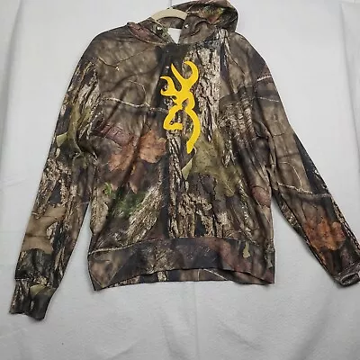 Browning Buckmark Camo Camouflage Hoodie Hooded Sweatshirt Medium *no Pullstring • $16.89