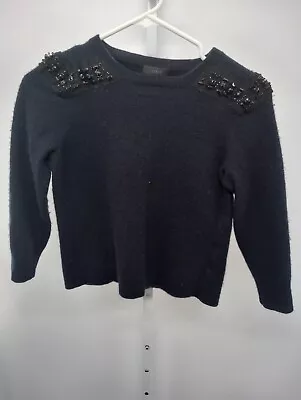 J Crew Sweater Woman's M Cashmere Blend Pullover Black Sweatshirt Rhinestones  • $18.88