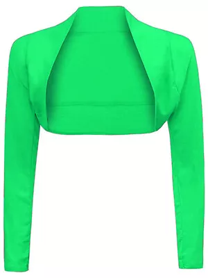 Women Ladies Long Sleeve Plain Bolero Shrug Cropped Jersey Top Uk Sizes 8 - 26 • £7.99