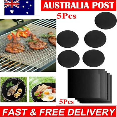 5Pcs Non-stick BBQ Grill Mat Barbecue Baking Liners Reusable Cooking Sheets • $14.49