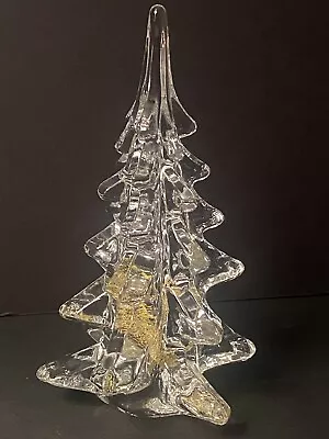 $34 • Buy Vintage Clear Crystal Art Glass Village Christmas Tree Gold Flecks 6.5”