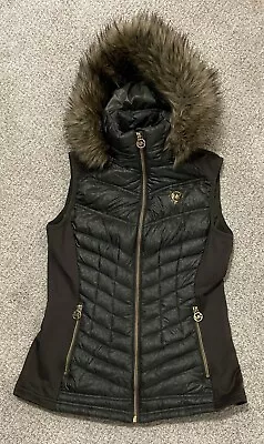 Michael Kors Green Down Puffer Vest Size S Small Faux Fur Hood • $40