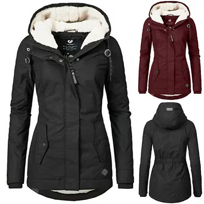 Womens Fur Lined Parka Jacket Coat Ladies Hooded Outwear Winter Warm Overcoat • £29.88
