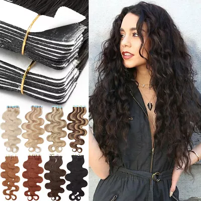 80pcs Wavy 100% Remy Tape In Human Hair Extensions Skin Weft Invisible THICK • $35.25