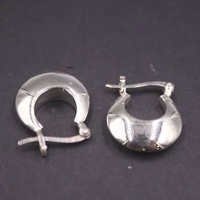 Solid 925 Sterling Silver Hoop Men Women Lucky Glossy Flat U Shape Earrings • $12.56