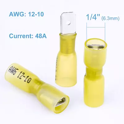 Waterproof Yellow Spade Female/Male Heat Shrink Wire Connector 10-12AWG Terminal • $4.99