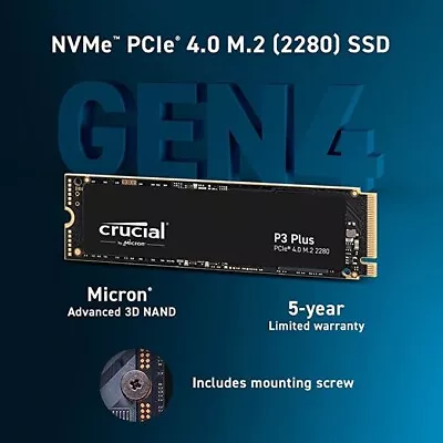 Crucial P3 Plus 1TB M.2 PCIe Gen4 NVMe Solid State HDD With Windows 11 Installed • £90