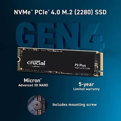 Crucial P3 Plus 2TB M.2 PCIe Gen4 NVMe Solid State HDD With Windows 11 Installe • £145