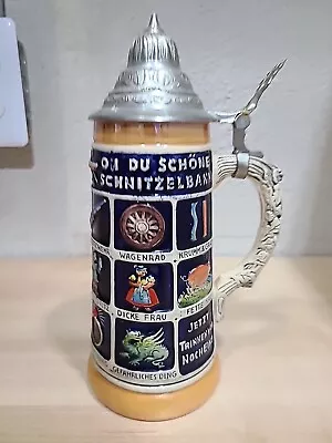 Ceramic The Schnitzelbank Song Lidded Stein Mug 1956 American Bravo Musterschutz • $39.95