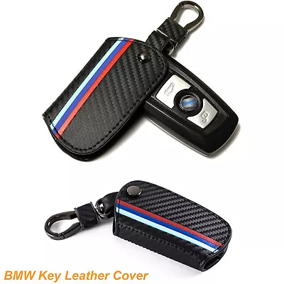 Carbon Leather Keychain Smart Remote Key Fob Cover For BMW 1/2/3/4/5/6/7 Series • $16.99