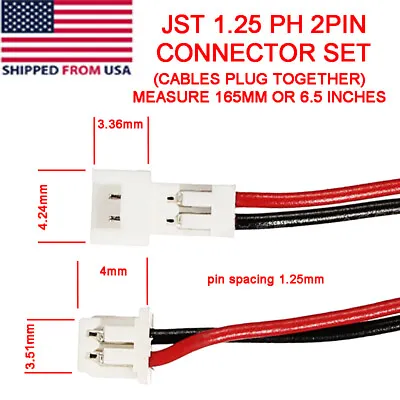 Mini Micro JST 1.25 PH 2 Pin Connectors Male Female With Wire Attached Cable Set • $1.59