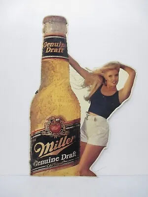 Vtg Miller Genuine Draft Beer Bottle Blonde Girl Metal Advertising Sign Bar Pub • $59.95