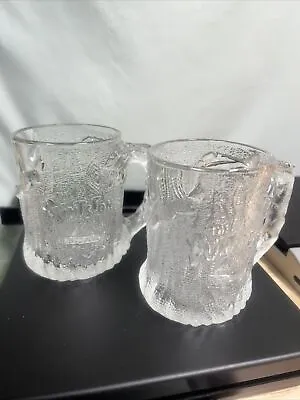 McDonalds The Flintstones 1993 Frosted Clear Tree Mendous Glass Mugs Set Of Two • $10