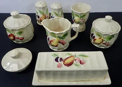 Lot Of (10) Pc Vintage TILSO Hand Painted Fruit Majolica Ceramic Dishes Japan  • $51.56