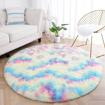 $16.99 • Buy Soft Round Rainbow Area Rugs For Girls Room Carpet For Kids Teen Baby Room 3ft