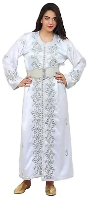 Moroccan Caftan Women Handmade Embroidery One Size Fits SMALL To LARGE Free Belt • $39.99