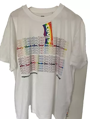Levi's Pride Rainbow White T Shirt Know Your Pronouns LGBT Diversity M 50  Chest • £5.95