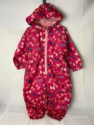 Blue Zoo 18-24 Months Rain Suit Fleece Lined Pink Bows • £6.50