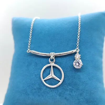 Mercedes Necklace Handmade Car Jewelry 925 Solid Silver Necklace With CZ Stones • $110.39