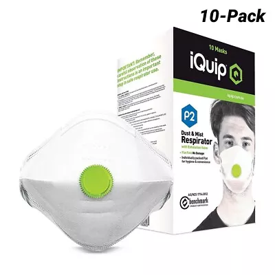 P2 Masks With Valve Box Of 10 IQUIP PC321 Aus/NZ Standard Certified TOP QUALITY • $33.98