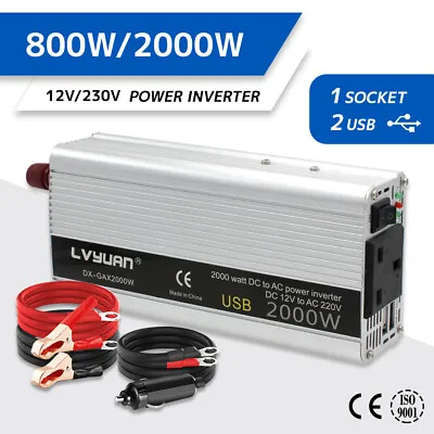 £39.99 • Buy 2000W Peak 800W Power Inverter Car Van Converter DC 12v AC 230v USB Camp Trip