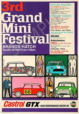 VINTAGE POSTER Mini Cooper Car Racing Brands Hatch 1960's Advert Art PRINT A3 A4 • £5.99