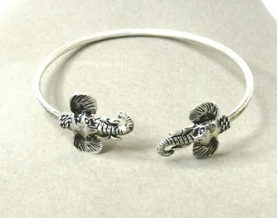 VTG Elephant Open Bangle Bracelet  Antiqued Silver-Tone Safari Africa  • $34.62