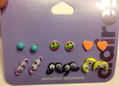 Six Pairs Claire's Sensitive Solutions Googly Eye Mustache Ball Earrings New 😎 • $3.49