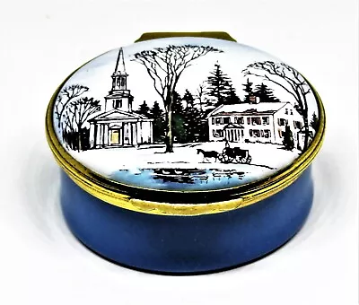 $99.99 • Buy Crummles Enamel Box - Cape Cod - Sandwich, Ma -quaint Snowy Winter Village Scene