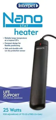 Interpet Nano Aquarium Heater 25w LED Thermostat Tropical Fish Plants Tank 25L • £16.95