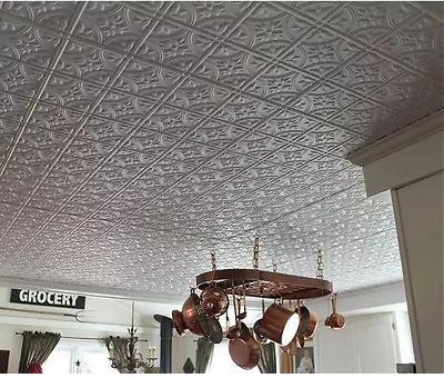 Statement Ceiling Tile ~ White Matte Faux Tin Panel Surface ~ EZ Install 2' X 4' • $28.60