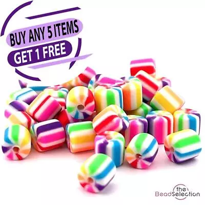 £3.29 • Buy 50 Rainbow Tube Barrel Clay Beads 6mm Fimo Polymer Jewellery Making MSC48