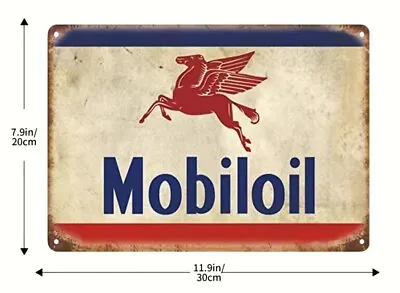 DISTRESSED LOOK Mobiloil Pegasus Sign Mobil Oil Metal 8”x12” RED WINGED HORSE • $10.97