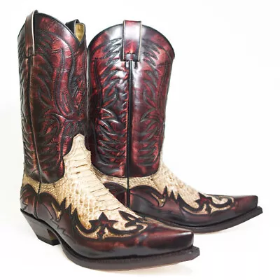 Chic Men's Embroidered Shoes Cowboy Snake Pattern Western Denim Knee High Boots • $61.61