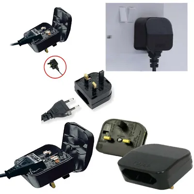 EU 2 Pin To Standard UK 3 Pin Mains 240V Power Plug Adaptor Black 5A Fused Lamp  • £4.95