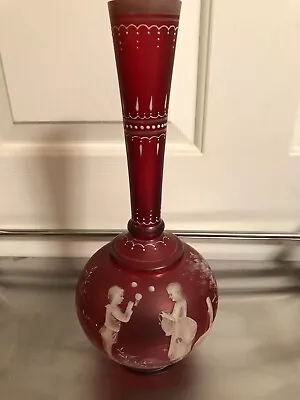 Large Deep Red Mary Gregory Vase - Boy Blowing Bubbles - CH Hg • $150