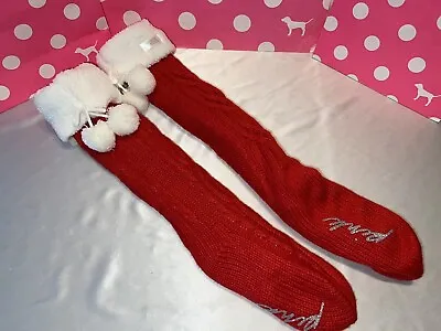 Victorias Secret Slippers Mukluks Fleece Lined Pom Pom Red OS • $35.99