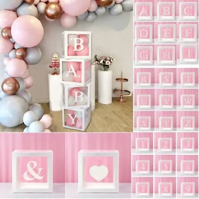 A-Z 0-9 Baby Shower Décor Gift Box Transparent Balloons Packing DIY Letter Cube • £3.69