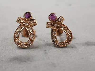 Antique 18ct Gold Diamond And Ruby Set Earrings • £290