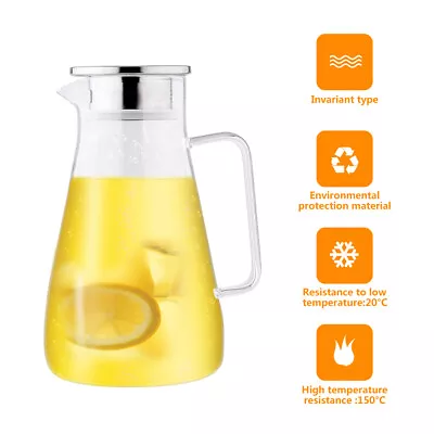 Glass Pitcher With Lid - Water Carafe 63 Oz - 1800ML Iced Tea Juice Milk Coffe • $21.61