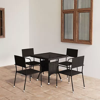 5 Piece Garden Dining Set Poly Rattan Black V8B7 • $678.99